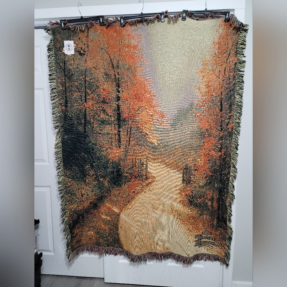 NEW Thomas Kinkade "Autumn Lane" Tapestry Throw Blanket 51" x 68" 100% Cotton
